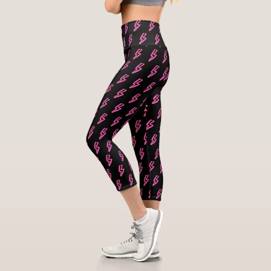 Pink Neon Lightning Bolt Muster Capri Leggings (Links)