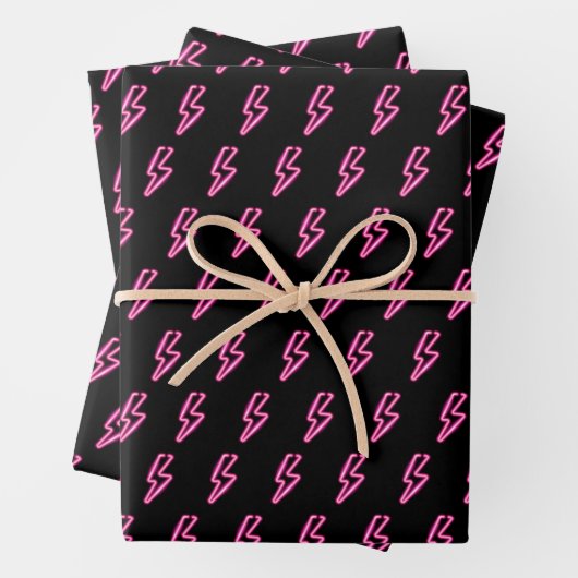 Pink Neon Lightning Bolt Muster Geschenkpapier Set (Beispiel)