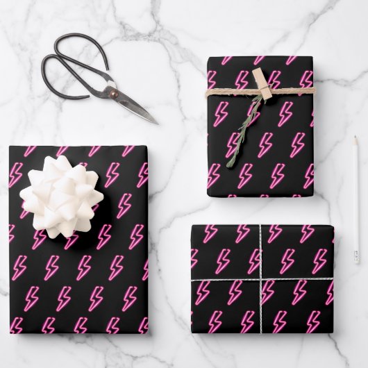 Pink Neon Lightning Bolt Muster Geschenkpapier Set (Vorderseite)
