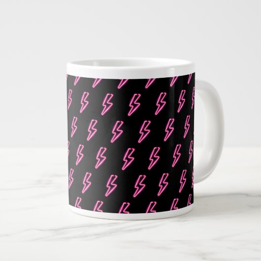 Pink Neon Lightning Bolt Muster Jumbo-Tasse (Vorderseite Rechts)