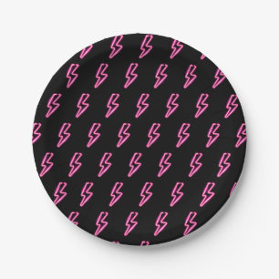 Pink Neon Lightning Bolt Muster Pappteller