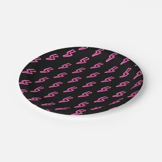 Pink Neon Lightning Bolt Muster Pappteller (Schrägansicht)