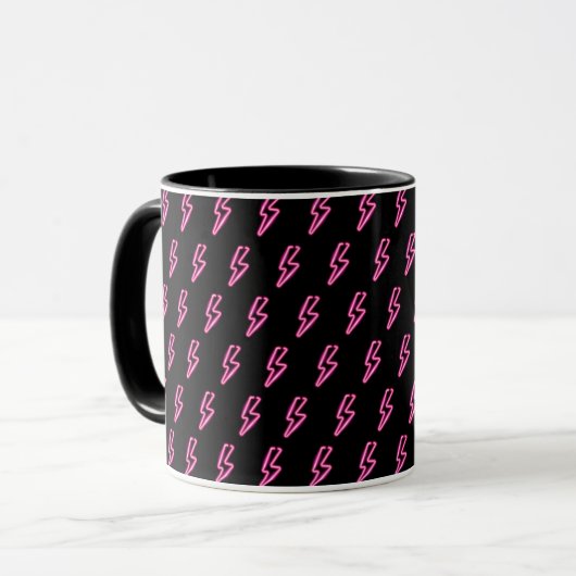Pink Neon Lightning Bolt Muster Tasse (Vorderseite Links)