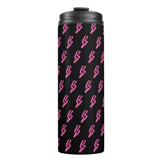 Pink Neon Lightning Bolt Muster Thermosbecher (Vorderseite)