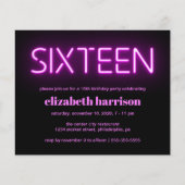 Pink Neon Lights 16. Geburtstagsparty Einladung (Vorderseite)