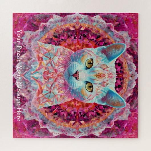 Pink Neon Mandala Cat Puzzle (Horizontal)