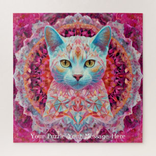 Pink Neon Mandala Cat Puzzle