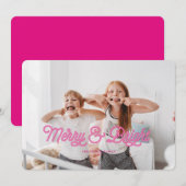 Pink Neon Merry & Bright Christmas Card Einladung (Vorne/Hinten)