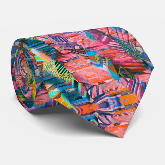 Pink Neon Multicolor Neck Tie Krawatte (Gerollt)