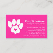 Pink Neon Pet Sitter Social Media Dog Paw Visitenkarte (Vorderseite)