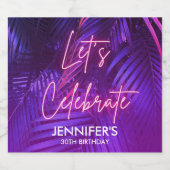 Pink Neon Purple Palm Leaf Schaumweinetikett (Einzelnes Label)