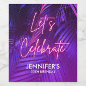 Pink Neon Purple Palm Leaf Wines Bottle Label Weinetikett (Einzelnes Label)