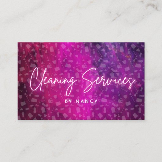 Pink Neon Reinigungs-Dienstmuster Visitenkarte (Vorderseite)