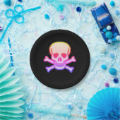 Pink Neon Skull Schwarz-Papier Teller (Party)