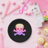 Pink Neon Skull Schwarz-Papier Teller (Party)