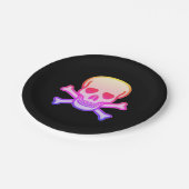 Pink Neon Skull Schwarz-Papier Teller (Schrägansicht)