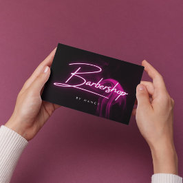 Pink Neon Smoke Barbershop Handgeschriebenes Skrip Visitenkarte