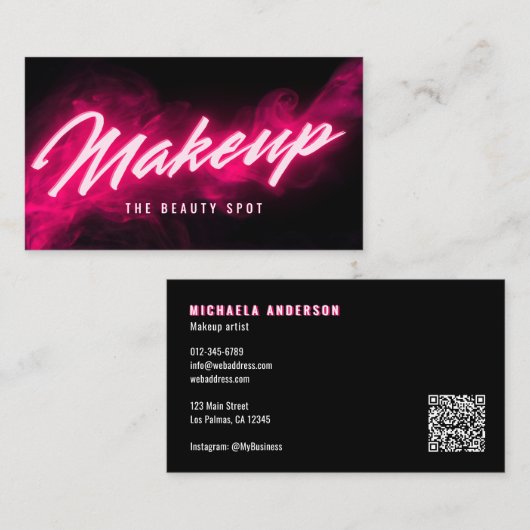 Pink Neon & Smoke Lash Tech QR-Code & Social-Media Visitenkarte (Vorne/Hinten)