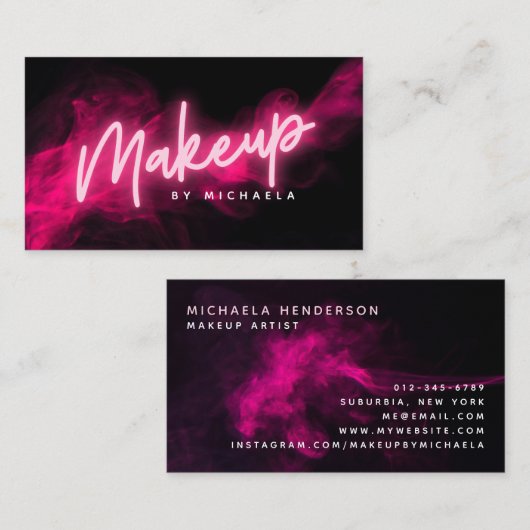 Pink Neon & Smoke Makeup Artist Visitenkarte (Vorne/Hinten)