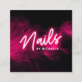 Pink Neon & Smoke Nail Salon/Techniker Quadratische Visitenkarte (Vorderseite)