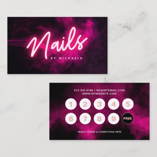 Pink Neon & Smoke Nail Salon/Techniker Treuekarte (Vorne/Hinten)