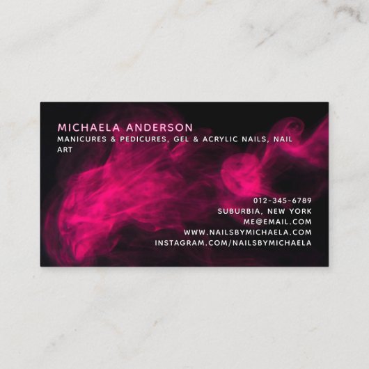 Pink Neon & Smoke Nail Salon/Techniker Visitenkarte (Rückseite)
