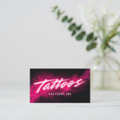 Pink Neon & Smoke Tattoo Artist QR Code Visitenkarte (Stehend Vorderseite)