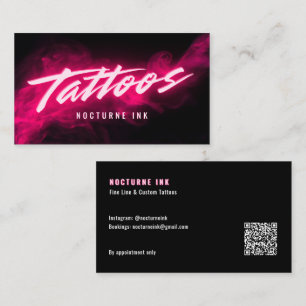 Pink Neon & Smoke Tattoo Künstler QR Code Visitenkarte