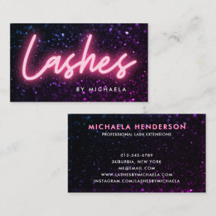 Pink-Neon- und Glitter-Wimpernverlängerungen Visitenkarte
