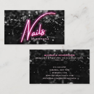 Pink Neon und schwarzes Glitter-Nagelstudio Visitenkarte