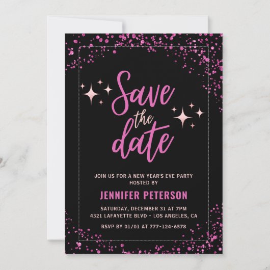 Pink Neujahr Einladung Save the Date Glam (Vorderseite)