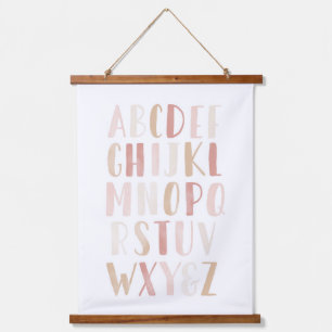 Pink Neutral Alphabet ABC Girl Kinderzimmer Deco Wandteppich Mit Holzrahmen