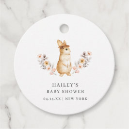 Pink Neutral Bunny Wildblume Babydusche Geschenkanhänger