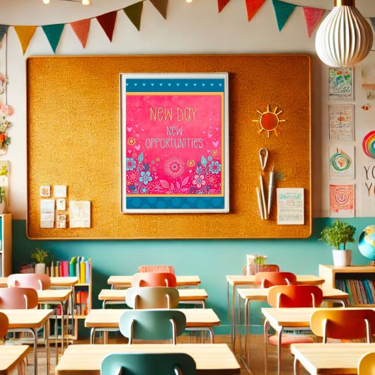 Pink New Day Inspiriere Zitat Blumengeiz Poster