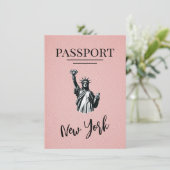 Pink New York City Passport Save the Date (Stehend Vorderseite)