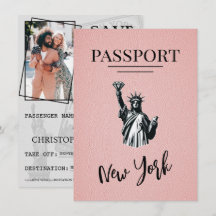 Pink New York City Passport Save the Date