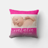 Pink Newborn Baby Foto Glitzer Kissen (Vorderseite)