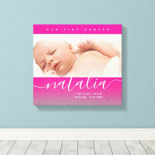 Pink Newborn Baby Foto Glitzer Leinwanddruck (Insitu (Holzboden))