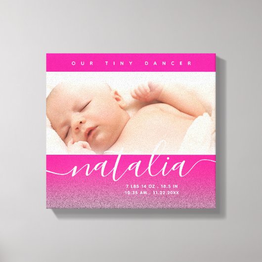 Pink Newborn Baby Foto Glitzer Leinwanddruck (Vorderseite)