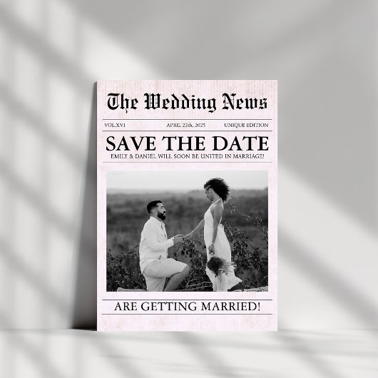 Pink Newspaper Moderne Hochzeit des Fotos Save The Date