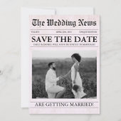 Pink Newspaper Moderne Hochzeit des Fotos Save The Date (Vorderseite)