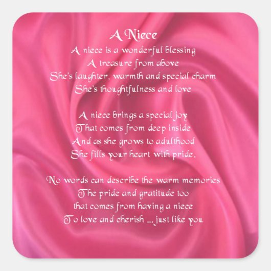 Pink - Niece Gedicht Quadratischer Aufkleber (Vorderseite)