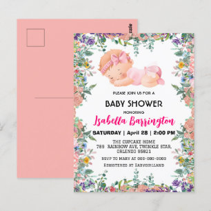 Pink Niedlich Baby Girl Blume Babydusche Kinder Postkarte