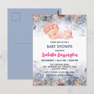 Pink Niedlich Baby Girl Rose Blume Babydusche Kind Postkarte