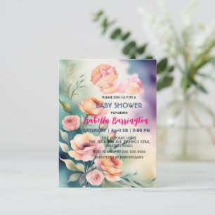 Pink Niedlich Baby Girl Rose Blume Babydusche Kind Postkarte