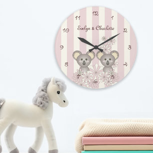 Pink Niedlich Baby Koala Girl Kinderzimmer / Kinde Große Wanduhr
