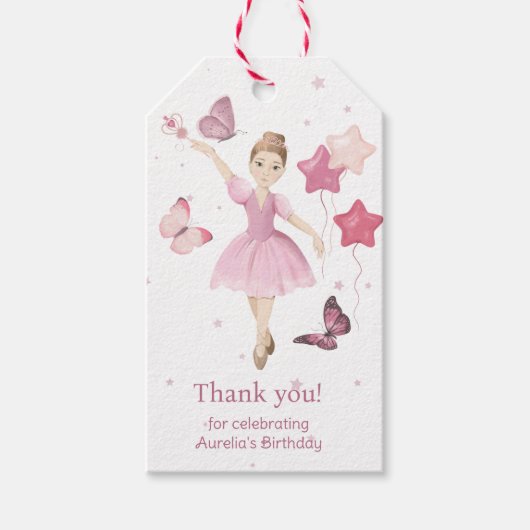 Pink Niedlich Ballerina Danke Geschenkanhänger (Vorderseite)