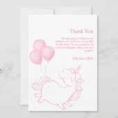 Pink Niedlich Balloon Unicorn Kinderdusche Dankeskarte (Vorderseite)
