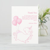 Pink Niedlich Balloon Unicorn Kinderdusche Dankeskarte (Stehend Vorderseite)