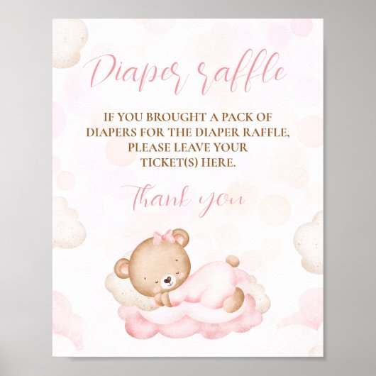 Pink Niedlich Bear Babydusche Windeln Raffle Schil Poster (Vorne)